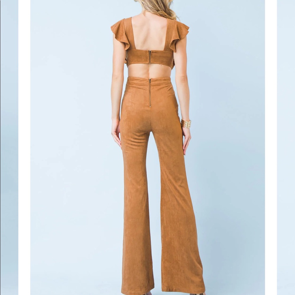 Tan Suede Ruffle Jumpsuit - Picture 3 of 3
